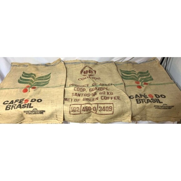 Cafe  Do Brasil Other - Burlap Coffee Bean Sack, Import Gunny Sack, 38" X 27" Coffee Bags - Set of 3
